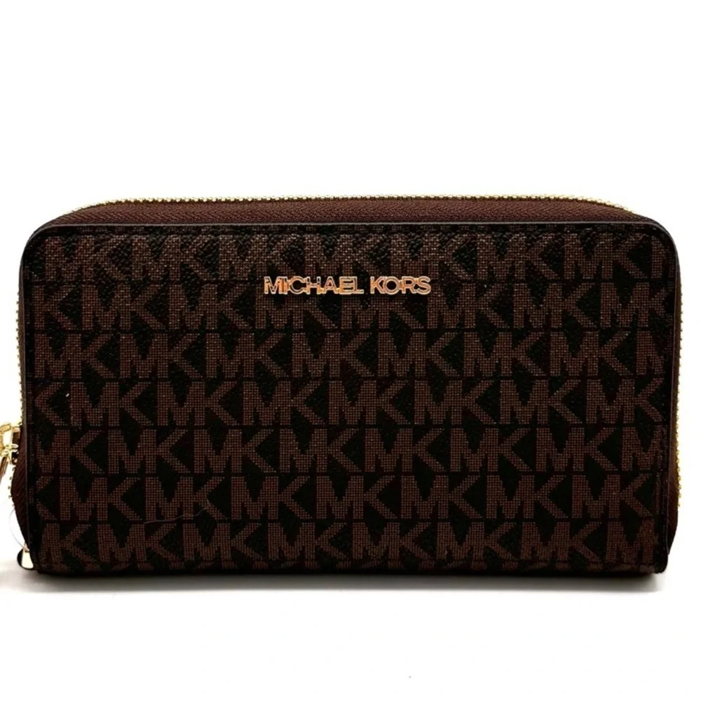 Michael Kors JST Flat MF Phone Case Wallet Brown Leather